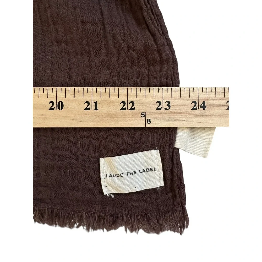 Coastal Boho Laude The Label Carob Bubble Gauze Cotton Scarf Fringe Wrap